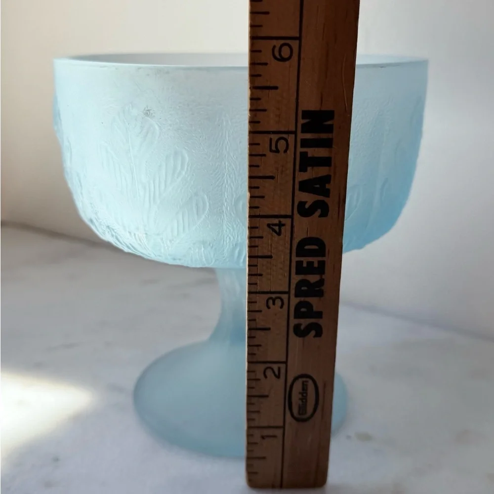 Blue Frosted Glass Compote with Leaf Relief